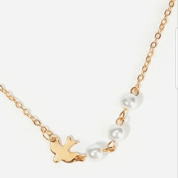 Necklace Short Gold Color Bird Dove Pearl's Boho - Picture 5 of 8